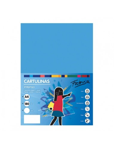 Fabrisa Pack de 50 Cartulinas 180 g m² - Tamaño A4 - Color Azul Turquesa