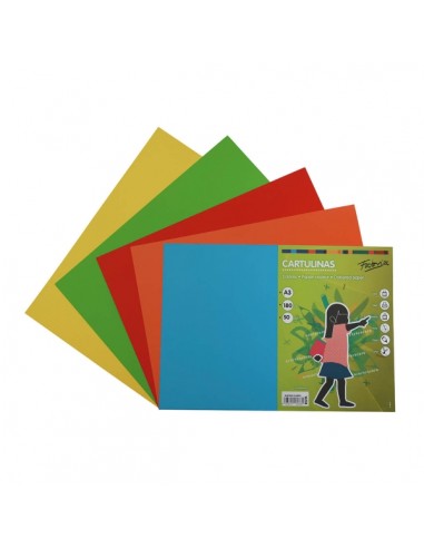 Fabrisa Pack de 50 Cartulinas 180 g m² - Tamaño A3 - Colores Fuertes Surtidos