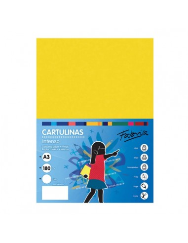 Fabrisa Pack de 25 Cartulinas 180 g m² - Tamaño A3 - Color Amarillo Fuerte