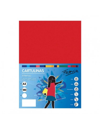 Fabrisa Pack de 25 Cartulinas 180 g m² - Tamaño A3 - Color Rojo
