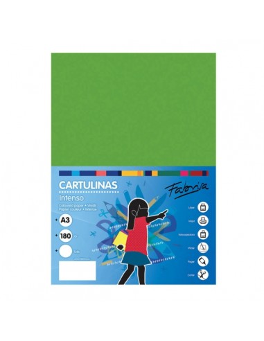 Fabrisa Pack de 25 Cartulinas 180 g m² - Tamaño A3 - Color Verde Fuerte