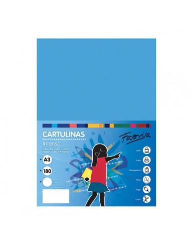 Fabrisa Pack de 25 Cartulinas 180 g m² - Tamaño A3 - Color Azul Turquesa