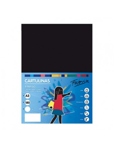 Fabrisa Pack de 25 Cartulinas 180 g m² - Tamaño A3 - Color Negro