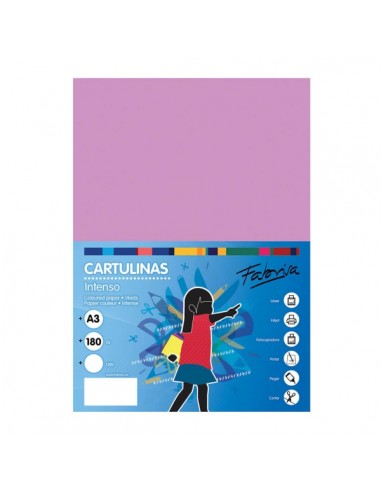Fabrisa Pack de 25 Cartulinas 180 g m² - Tamaño A3 - Color Lila
