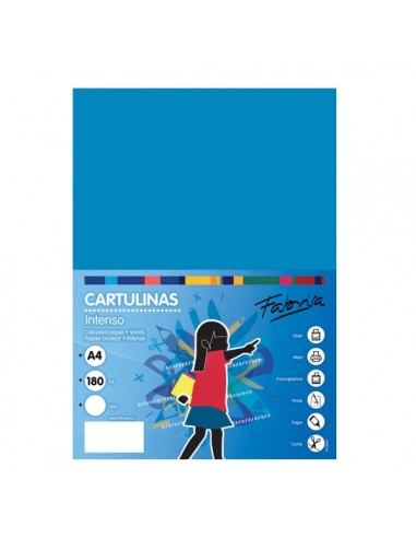 Fabrisa Pack de 50 Cartulinas 180 g m² - Tamaño A4 - Color Azul Medio