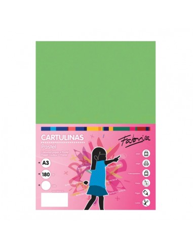 Fabrisa Pack de 25 Cartulinas 180 g m² - Tamaño A3 - Color Verde