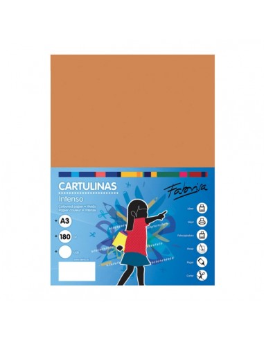Fabrisa Pack de 25 Cartulinas 180 g m² - Tamaño A3 - Color Marron Claro