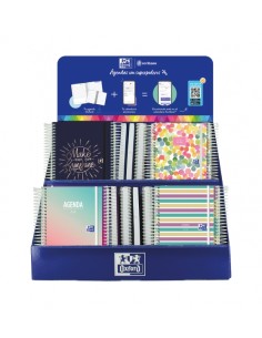 Oxford Impulso Expositor de 38 Agendas Escolares 25 26 Espiral - Incluye Agendas de Dia Pagina y Semana Vista - Diseños