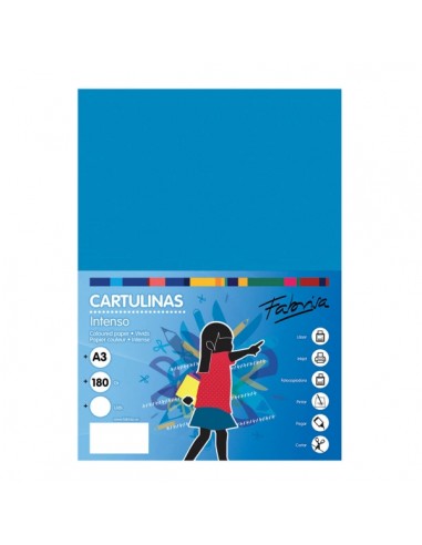 Fabrisa Pack de 25 Cartulinas 180 g m² - Tamaño A3 - Color Azul Medio