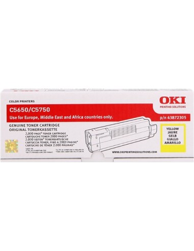 OKI C5650 C5750 Amarillo Cartucho de Toner Original - 43872305