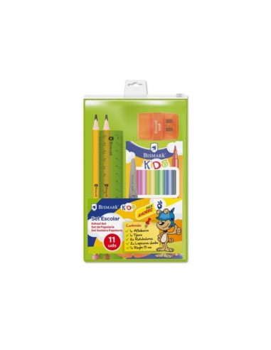 Bismark Pack Escolar con 6 Rotuladores de Colores-2 Lapices Jumbo-Regla Flexible 15cm-Afilaborra y Tijera