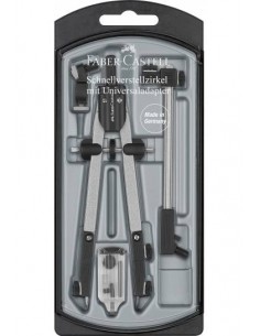 Faber-Castell Compas de Ajuste Rapido con Alargadera - Articulaciones en ambos Brazos - Accesorios de Recambio - Adaptador