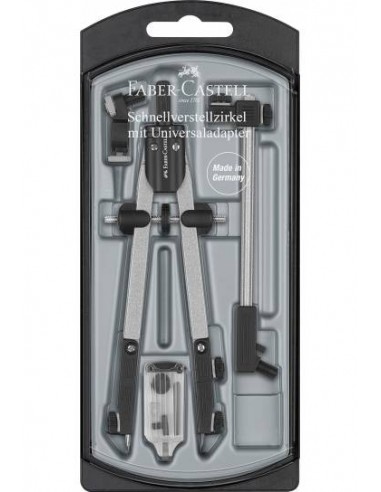 Faber-Castell Compas de Ajuste Rapido con Alargadera - Articulaciones en ambos Brazos - Accesorios de Recambio - Adaptador
