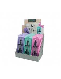 Faber-Castell Expositor de 15 Compases de Ajuste Rapido - Articulaciones en ambos Brazos - Accesorios de Recambio - Adaptador