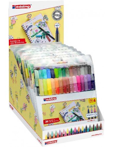 Edding 1200 Expositor con 10 Packs de 30 Rotuladores - Punta Redonda - Tinta con Base de Agua - Colores Clasicos-Neon y