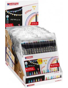 Edding 1200 Expositor con 15 Packs de 15 Rotuladores - Punta Redonda - Tinta con Base de Agua - Colores Metalicos y Purpurina