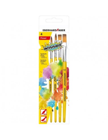 Eberhard Winner Faber Pack con 4 Pinceles de Pelo Sintetico Tamaños 4-6-8-12 - Virola de Aluminio
