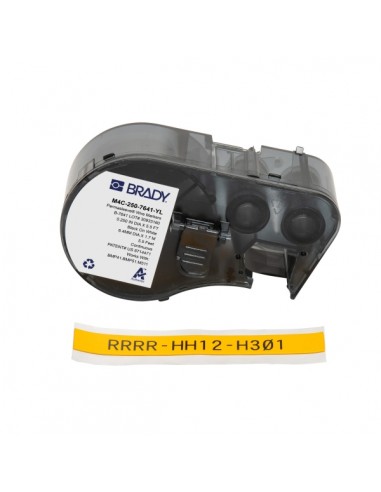 Brady M4C-250-7641-YL Cinta Termorretractil de Etiquetas - Texto Negro sobre Fondo Amarillo - Ancho 11.15mm x Largo 1.68m