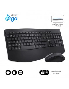Subblim Dual Office Prowave Black Pack de Teclado Ergonomico-Raton 3200dpi Inalambricos Bluetooth 5.3 y Receptor USB -