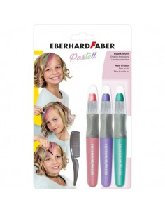 Eberhard Faber Pack de 3 Tizas Pastel para el Cabello-1 Mini Peine - Aplicar sobre el Cabello Seco - Utilice el Peine para