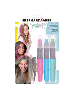 Eberhard Faber Pack de 3 Tizas Metallic para el Cabello-1 Mini Peine - Aplicar sobre el Cabello Seco - Utilice el Peine