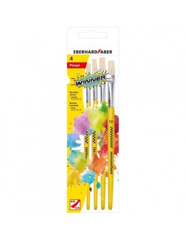 Eberhard Faber Winner Pack con 4 Pinceles de Pelo Cerda Tamaños 6-8-10-12 - Virola de Aluminio