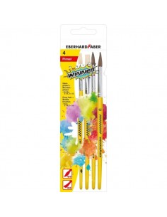 Eberhard Faber Winner Pack con 4 Pinceles de Pelo Cerda y Pelo Poni Tamaños 8-12 - Virola de Aluminio