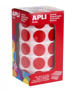 Apli Rollo de 1770 Gomets Redondos Rojos - Ø 20mm - Adhesivo Permanente - Desarrolla Habilidades y Capacidades en Niños