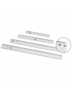 Faibo Regla Escolar Graduada de 40cm - Biselada y Reborde para Tinta - Transparente