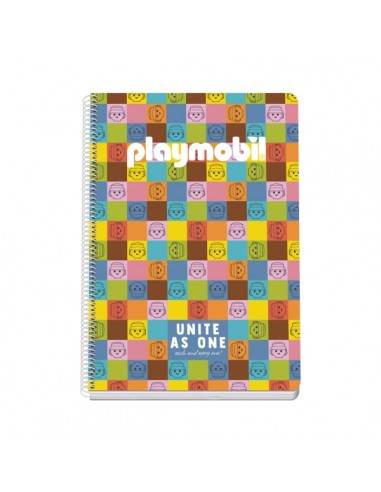 Dohe Playmobil Unite As One Cuaderno Espiral Folio 80 Hojas Cuadricula 4mm - Tapa Rigida Impresa a todo Color y Plastificada