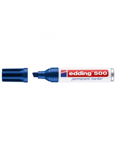 Edding 500 Rotulador Permanente - Punta Biselada - Trazo entre 2 y 7 mm. - Recargable - Secado Instantaneo - Color Azul