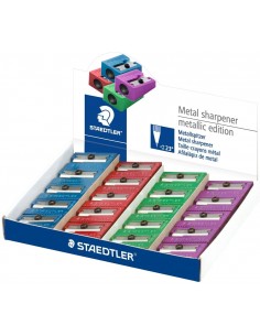 Staedtler Expositor de 20 Sacapuntas Metalicos con Cuchilla de Metal - Angulo de Afilado de 23° - 1 Agujero - Colores