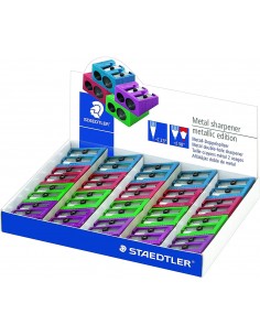 Staedtler Expositor de 20 Sacapuntas Metalicos con Cuchilla de Metal - Angulo de Afilado de 23° y 30-- 2 Agujeros -