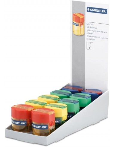 Staedtler 511 006 Expositor con 10 Sacapuntas con Deposito - Hasta 8.2mm - Angulo de Afilado 23