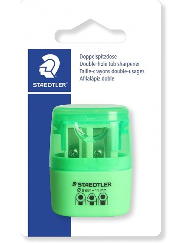 Staedtler Sacapuntas Doble Uso con Deposito - 2 Agujeros - De 8.2mm hasta 10.2mm - Color Verde Neon