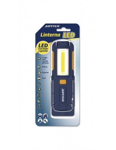 Jupiter Linterna de Trabajo LED COB 250lm - Con Iman y Gancho - Resistencia IP44 - Funciona con 4 Pilas AA (No Incluidas) -