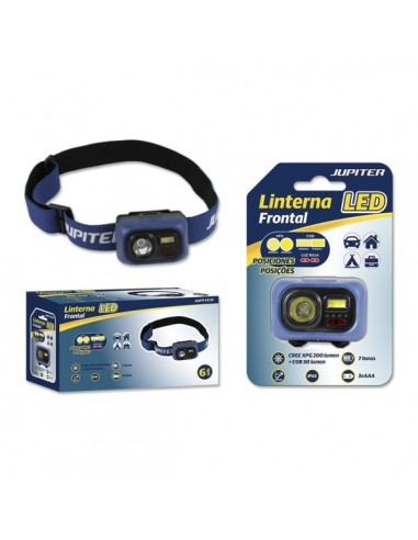 Jupiter Linterna Frontal LED 200lm-COB 50lm - Resistencia IP65 - Goma Ajustable para Cabeza - Funciona con 3 Pilas AAA (No