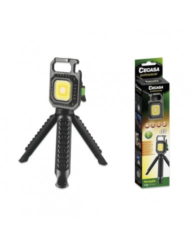 Cegasa Profesional Linterna Mini con Tripode COB hasta 670lm - Luz Blanca-Amarilla-Blanca y Amarilla Combinadas-Luz Roja y