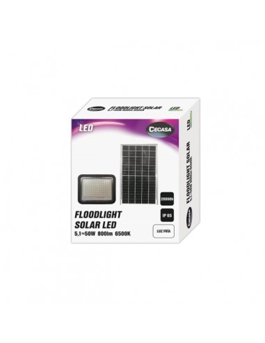 Cegasa Floodlight Foco Solar LED 800lm 6500K - Panel Solar Integrado 5V-6W - Autonomia hasta 12h - Resistencia IP65