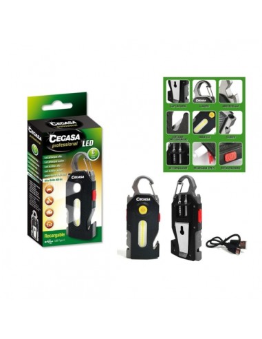 Cegasa Profesional Linterna Supervivencia COB 1 LED hasta 400lm - Autonomia hasta 1.5h - Bateria 300mAh USB-C - Color Negro