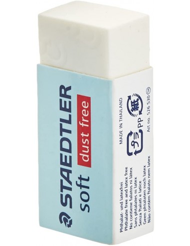 Staedtler Soft 526 S30 Goma de Borrar - Plastico - Maxima Limpieza - Faja Protectora - No Decolora el Papel - Color Blanco