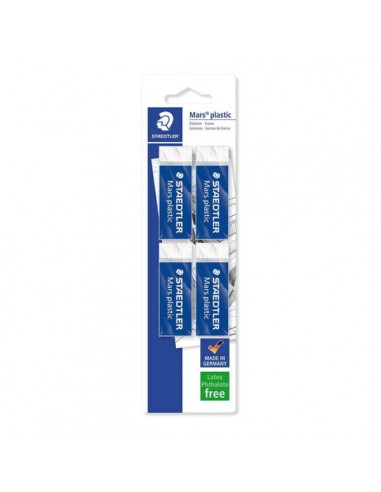 Staedtler Mars Plastic 526 50 Pack de 4 Gomas de Borrar - Plastico - Alta Precision - Color Blanco