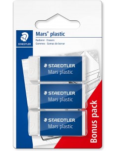 Staedtler Mars Plastic Pack de 3 Gomas de Borrar - Plastico - Alta Precision - Color Blanco
