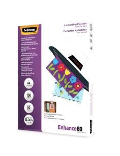 Fellowes Pack de 100 Fundas Autoadhesivas para Plastificar Brillo A4 - 80 Micras - Alta Calidad - Transparente