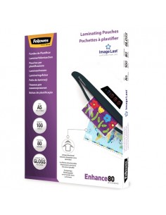 Fellowes Pack de 100 Fundas para Plastificar Brillo A5 - 80 Micras - Alta Calidad - Transparente