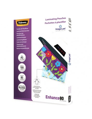 Fellowes Pack de 100 Fundas para Plastificar Brillo A3 - 80 Micras - Alta Calidad - Transparente
