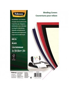 Fellowes Pack de 100 Portadas de Carton Simil Piel Delta Cuero A4 - 250 gr - Color Negro