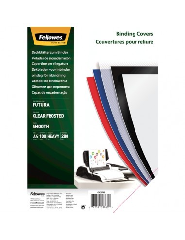 Fellowes Pack de 100 Portadas de Polipropileno A4 - 300 Micras - Muy Resistentes - Transparente