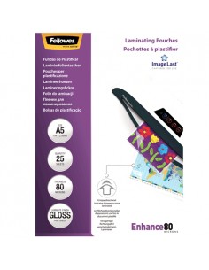 Fellowes Pack de 25 Fundas para Plastificar Brillo A5 - 80 Micras - Alta Calidad - Transparente