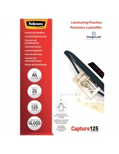 Fellowes Pack de 25 Fundas para Plastificar Brillo A5 - 125 Micras - Alta Calidad - Transparente